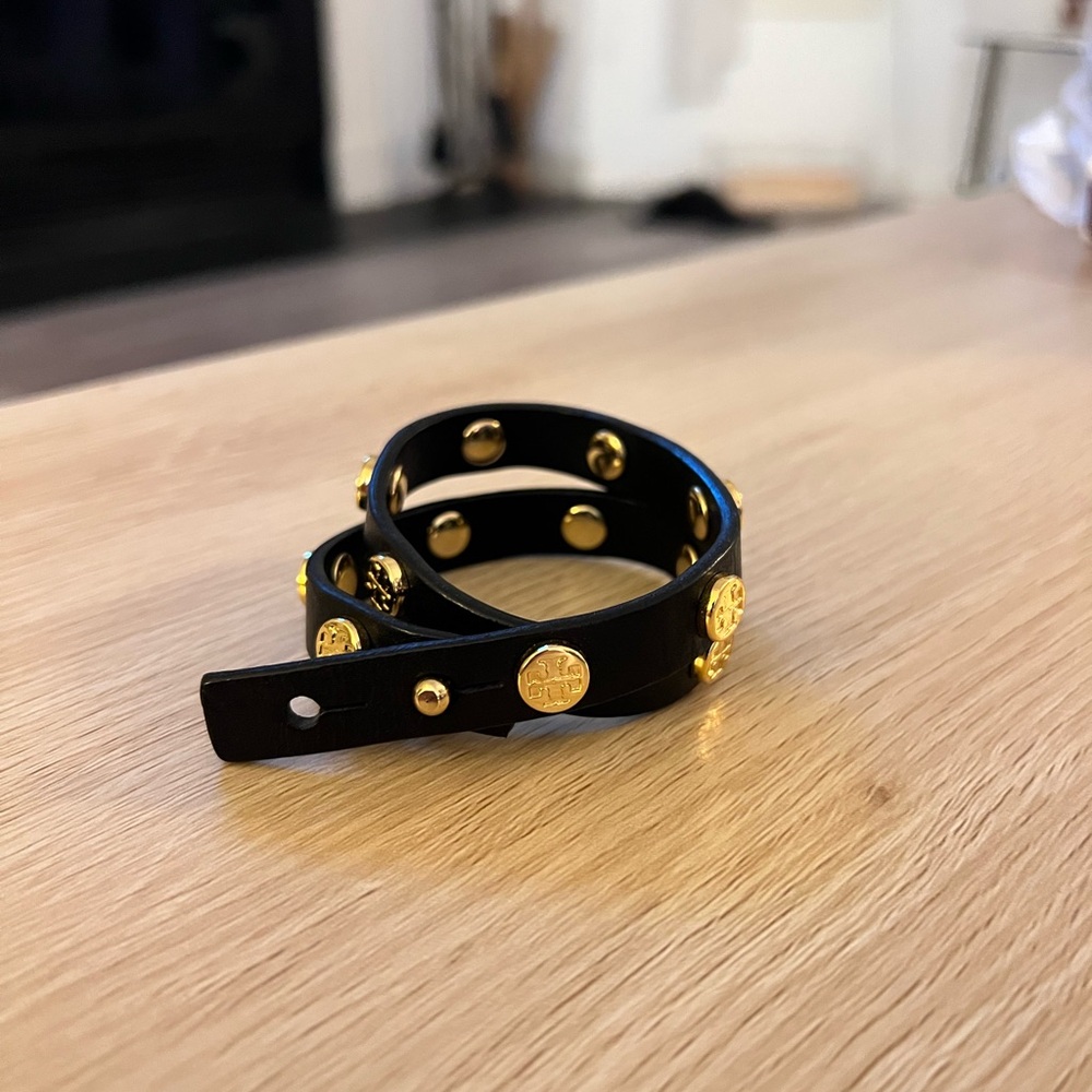 Tory Burch Black and Gold Bracelet with Studded Design